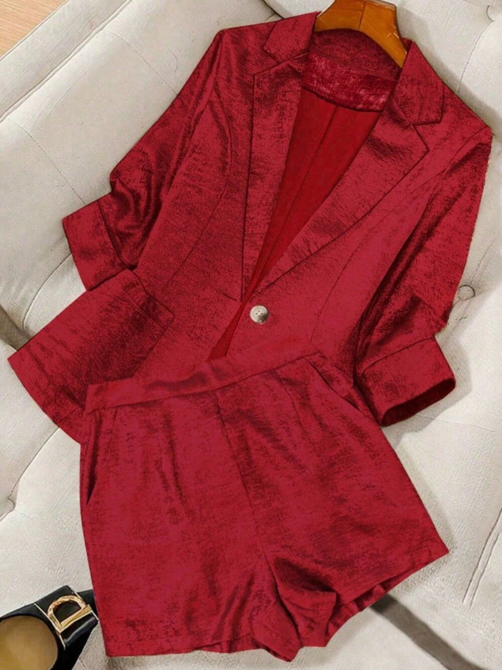 Red Elegant Women's Shorts Casual Suit Set